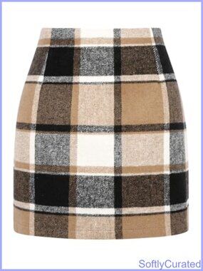 Womens High Waist Plaid Bodycon Pencil Mini Skirt Wool
